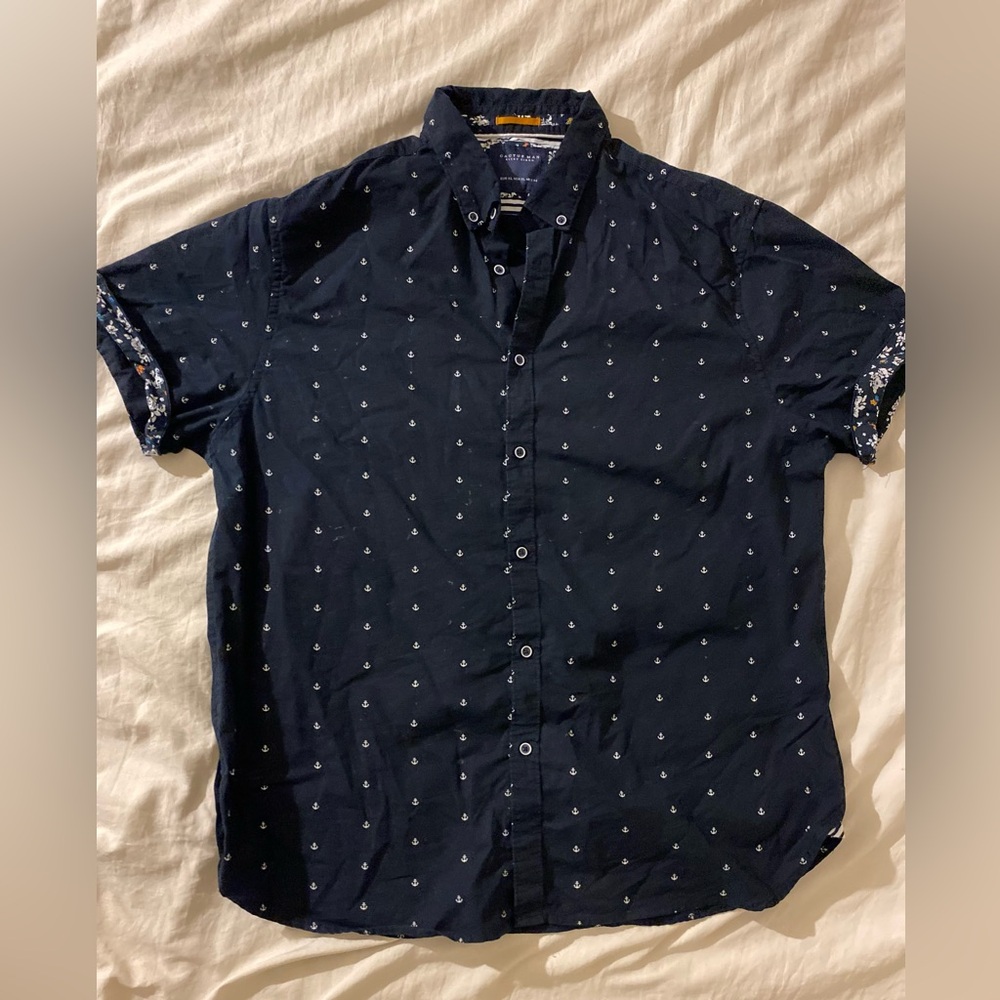 Cactus Blue Casual Button Down Shirt with Textured Pattern